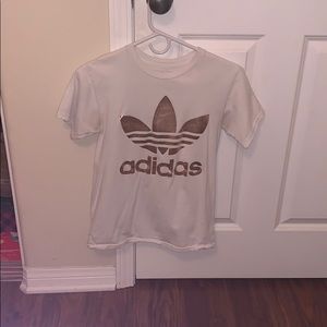 white w/ rose gold adidas sign short sleeve shirt